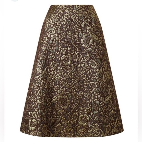 NWOT BAUM UND PFERDGARTEN Gold and Brown Brocade Midi Skirt|SIZE EU34 - Picture 1 of 7